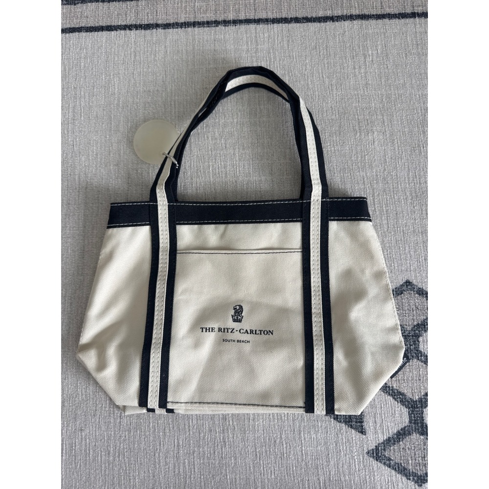 Ritz-Carlton South Beach Gemline Canvas Tote Bag Cream Navy Blue Logo